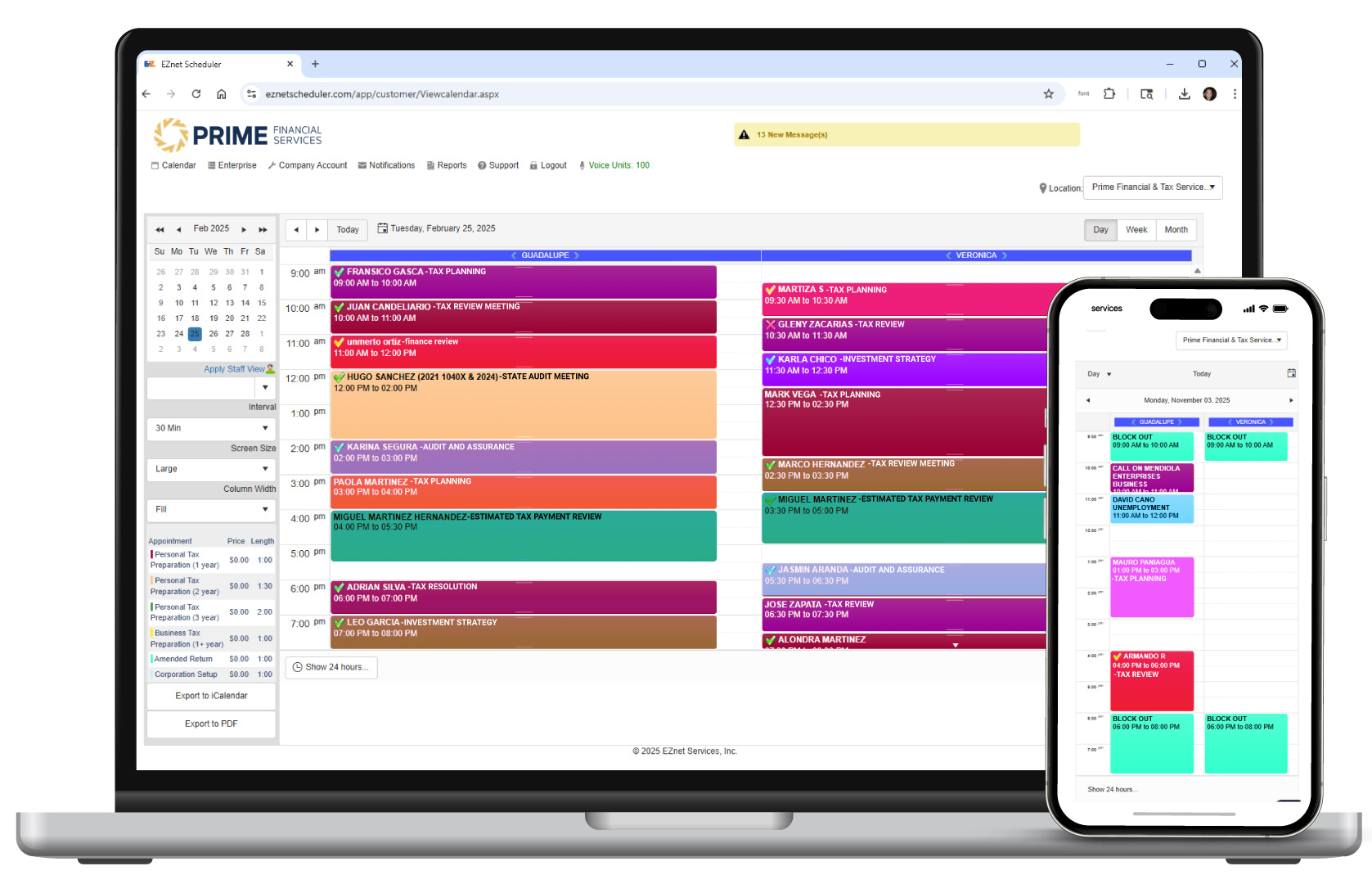 EZnet Scheduler Financial View